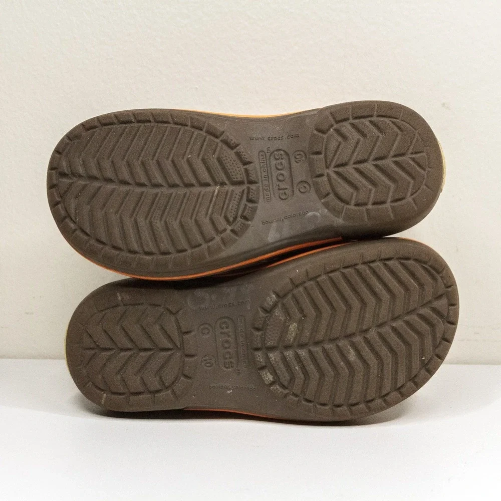 CROCS Rain Boots Waterproof Rubber Chelsea Style Pull On Brown Orange Kids C10